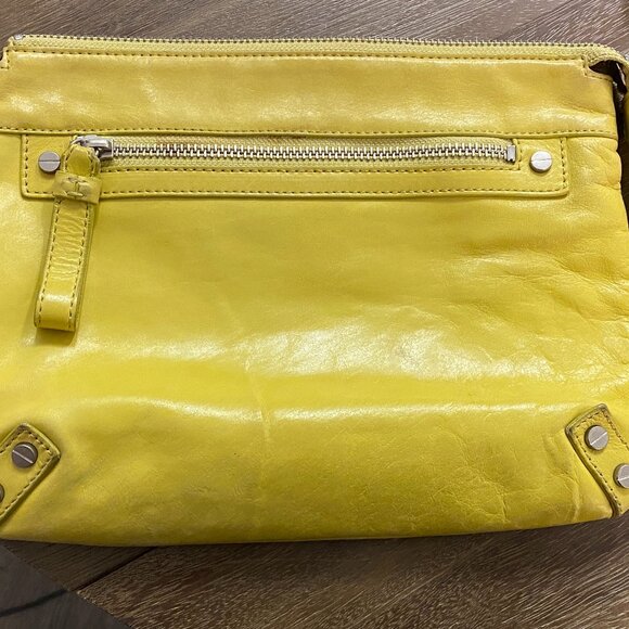 Club Monaco Yellow Buttery Soft Leather Clutch Purse Pouch Bag - Picture 1 of 3